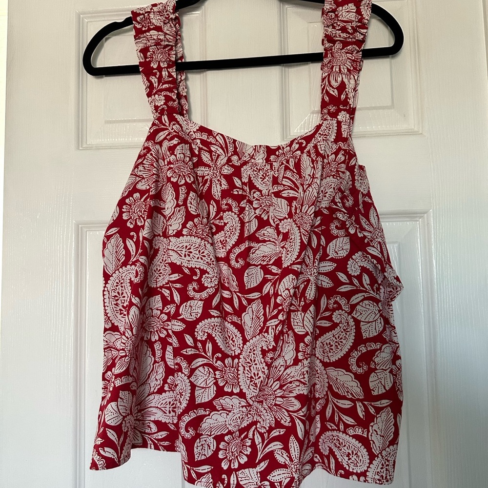 LOFT Red and White Floral Tank